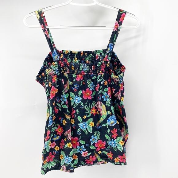 Old Navy Floral Linen Blend Tropical Bird Tank Top vacation summer size S - Picture 2 of 6